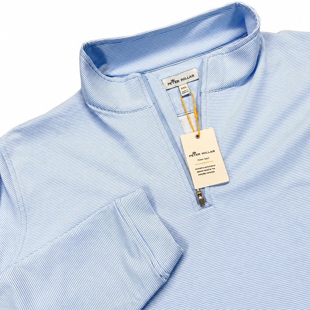 Peter Millar Crown Sport Mens XXL Quarter Zip Pullover Blue Stripe NWT